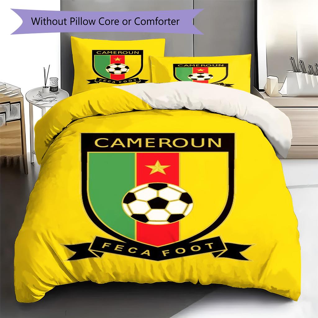 Cameroonian Football Federation Pattern Bedding Set Quilt Cover Pillowcase Home Decor Gift (1 * duvet cover + 2 * pillowcase, without core)