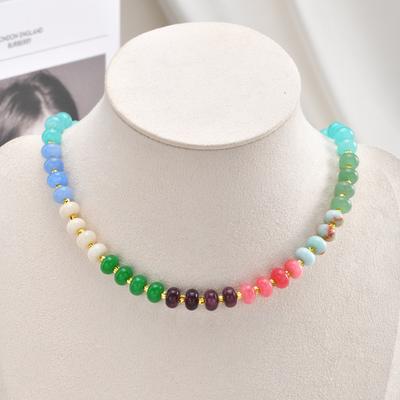 Collier en Pierre Élégant Pierres Précieuses Naturelles Colorées Perles en Acier Inoxydable Bijoux Boho d'Été pour Femmes Cadeau de Vacances