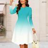 Women Plus Size Round Neck Long Sleeve Clover Printed A Line Flared Dress