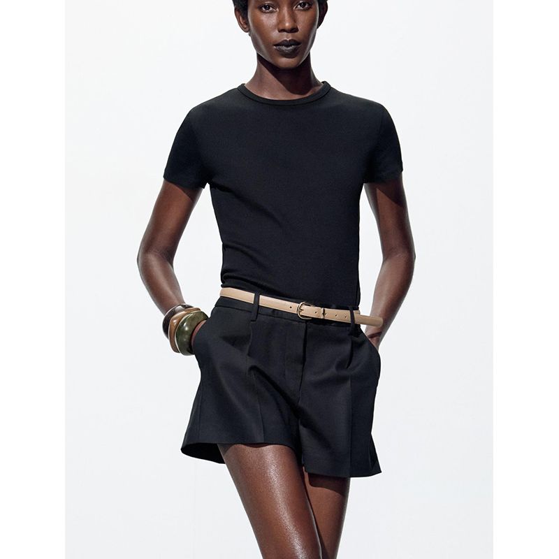 Summer New Product Women's Clothes Workplace Elegant with Belt Pleated Minimalist Commute Leisure Shorts 8372172