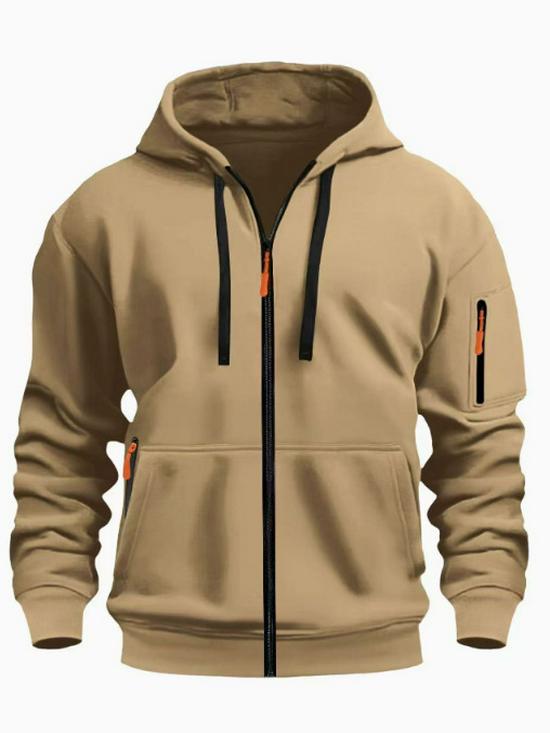Europäischer Herren-Fleece-Kapuzenpullover Cardigan - Herbst/Winter Lässiger Sportstil, Kapuzenjacke Dick