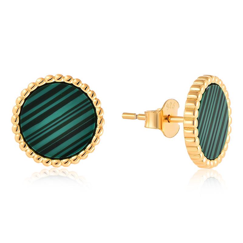 Sterling Silver Malachite Necklace & Earring Set - Luxurious Round Design for Women