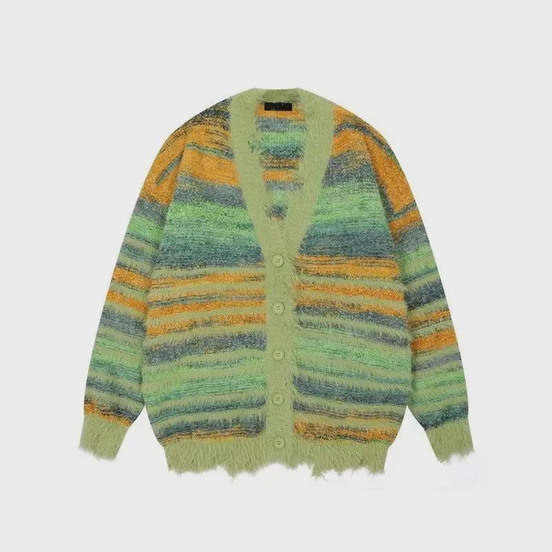 Unisex Gradient Striped Cardigan - Autumn/Winter Casual Long-Sleeve Knitted Sweater
