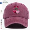 pc ThreeDimensional Flat IronOn Cherry Baseball Cap Crocheted PinkPurple Heart Cherries with Green Leaf Vines Accented wit