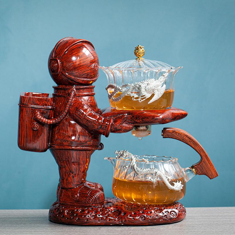 Kreativní astronautská kung-fu čajová souprava Automatická skleněná konvička Žáruvzdorný čajový infuzér Skleněný čajovar Hrnec s podstavcem