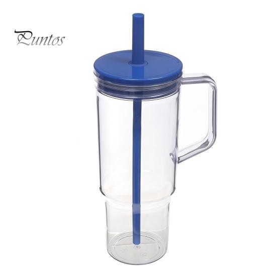 Clear Plastic Water Bottle with Straw And Lid, 40oz Large Capacity Tumbler BPA-free Drinking Cup Handle, Leak Proof Sports for School Travel Reusable