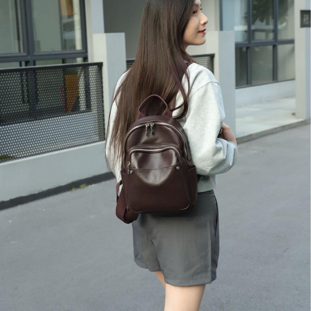 Top Layer Leather Backpack for Women Flocking Leather Backpack for Women Commuting Backpack