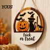 Handmade Wood Sign Halloween Layered Round Door Hanger, 3D Pumpkin Ghost Owl Welcome Sign, Front Porch Seasonal Plaque Farmhouse Wall Hanging