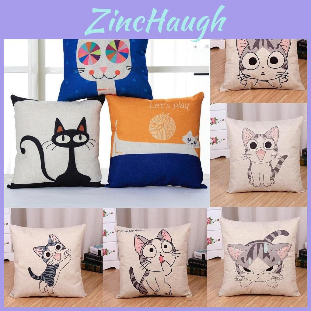 Cartoon Cat Pillowcase Soft Linen Cover For Home Decor And Gift