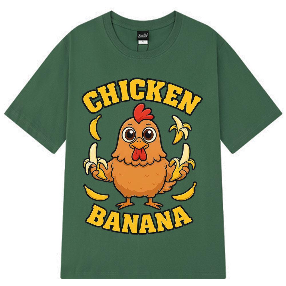 Cartoon Chicken Banana T-Shirt Cute and Funny Animal Mashup Meme Tee Summer Short-sleeved Cotton Harajuku Unisex Loose T-shirts
