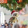Turtle Shape Christmas Ornament with Santa Hat 2D Acrylic Xmas Tree Decor for Indoor
