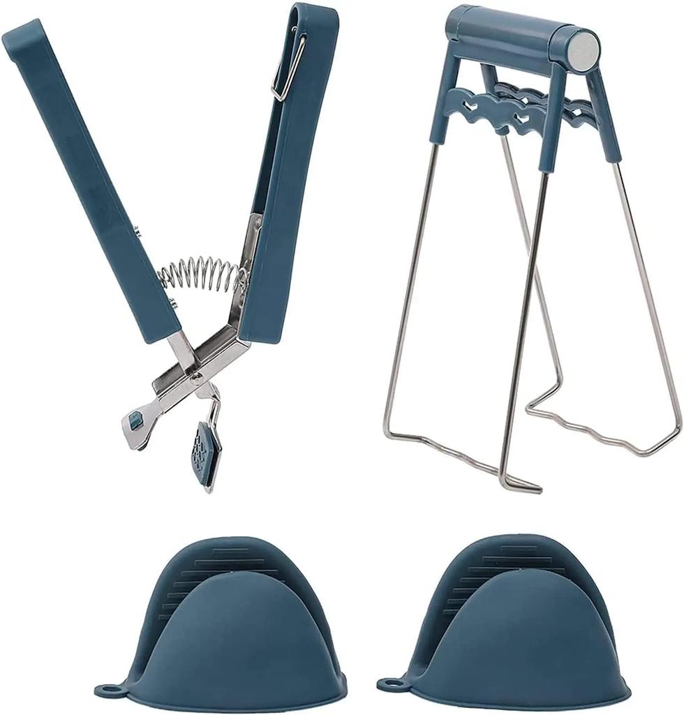 Set of 4 Anti-Scald Bowl Clip Stainless Steel Non-slip Crockery Clamp Hot Dish Clamp Silicone Heat Resistant Gloves Kitchen Tool