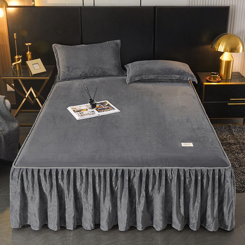 Jednobarevná sukně na postel Sametová pokrývka na postel na zimu Chrániče matrací šetrné k pokožce roupa de cama Domácí přehoz na postel (Žádný povlak na polštář)