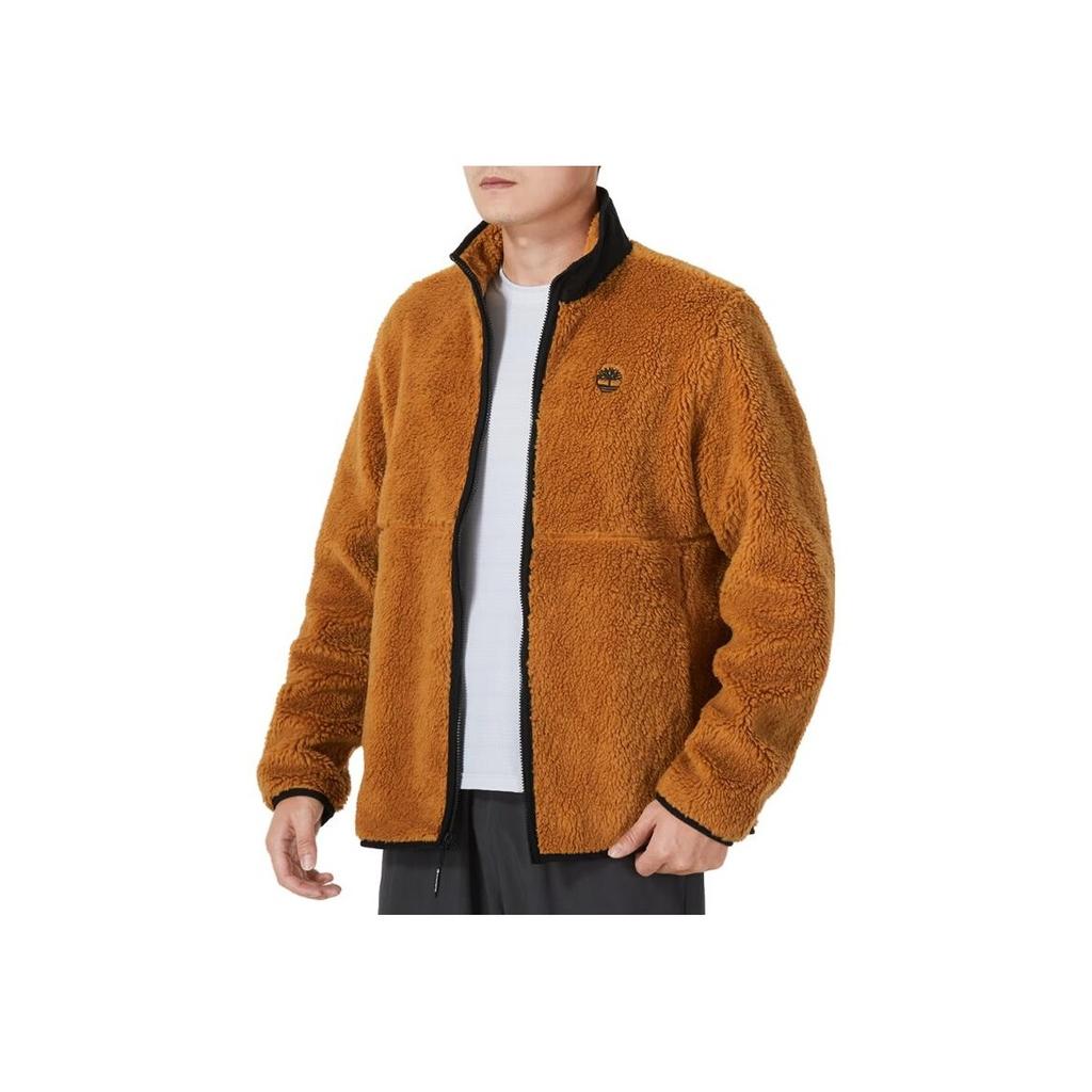 Timberland Solid Color Logo Outdoor Warm Stand Collar Fleece Jacket Men jackets Brown A5VTW-P47