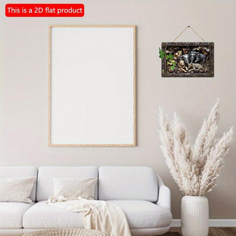 2D Flat Wooden Sign 30*20cm Vintage Elephant & Leopard Jungle Scene Wooden Wall Art Wooden Decorative Sign for Outdoor, Bathroom Decor Easy-to-Install