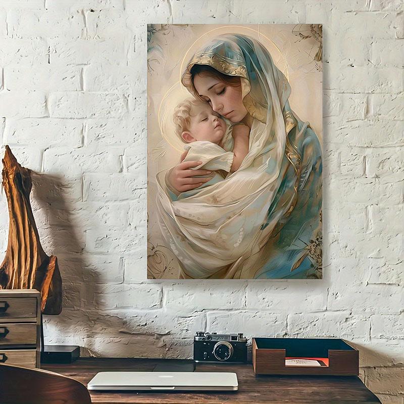 1pc Vintage Virgin Mary and Jesus Canvas Christian Faith Poster Home Wall Art, Vintage Living Room Kitchen Bathroom Decor