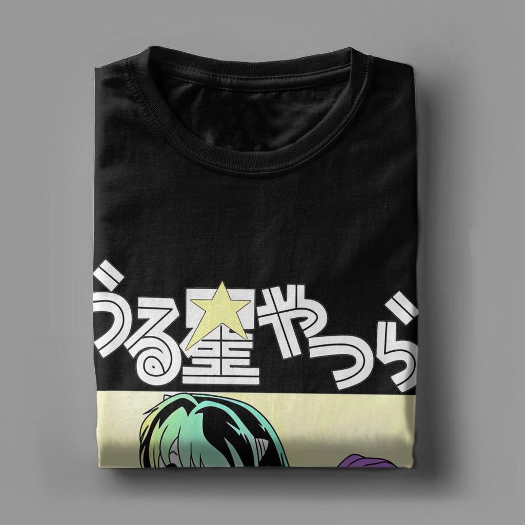 Herren T-Shirts Urusei Yatsura Lum Vintage 100% Baumwoll-Tees Kurzarm Anime T-Shirts Rundhals-Tops Bedruckt