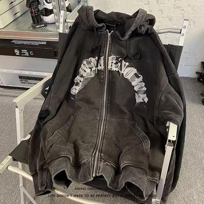 Women's Hoodie Zip-up Bouquet Letter Print Hoodies Y2k Clothing High Street Sweatshirts For Women Round Neck Vintage Dark