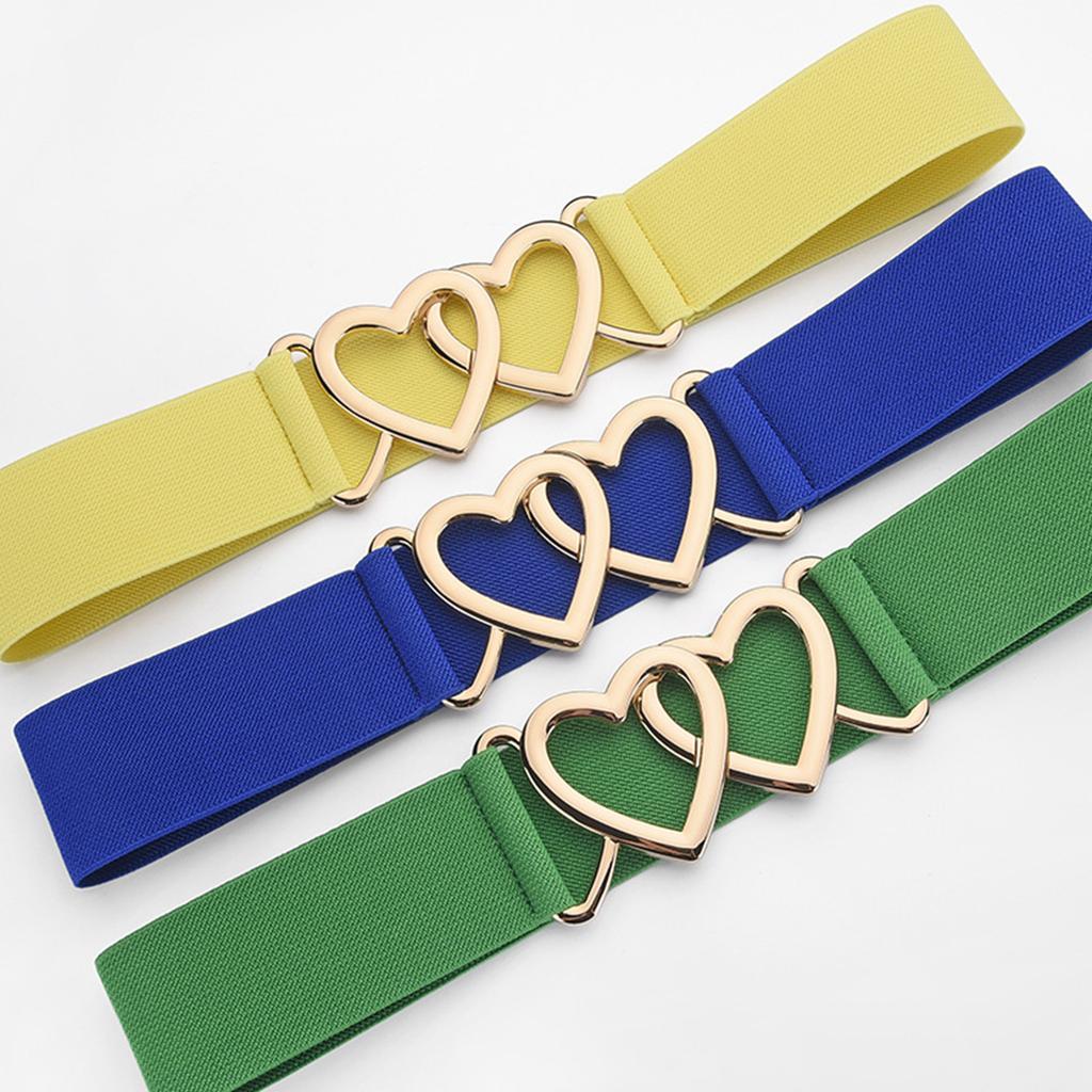 Simple Double Heart Buckles Waist Cincher Elastic Waistband Breathable Fabric Corset Belt For Women Fashion Accessories
