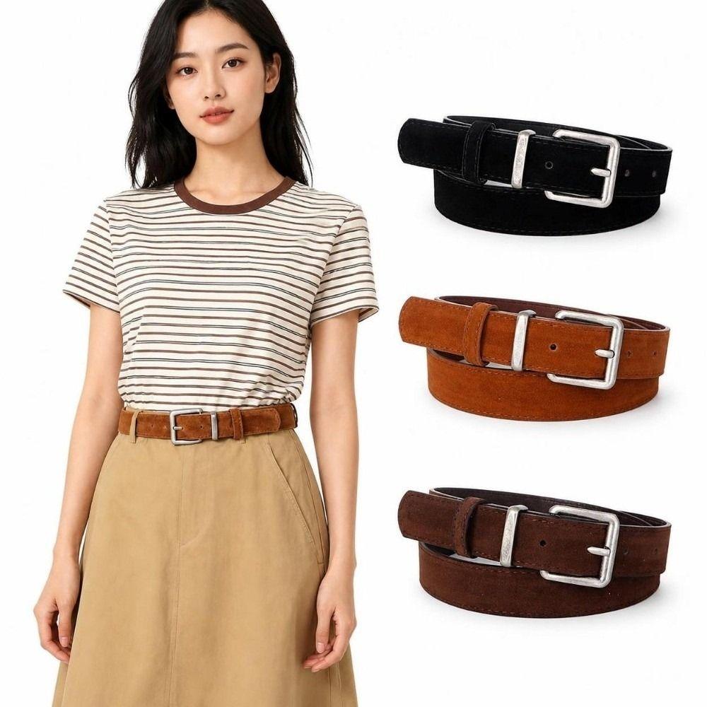 Alloy Buckle Suede Belt Vintage Style Decorative Belt Vintage Waist Belt  Jeans Pants Skirts