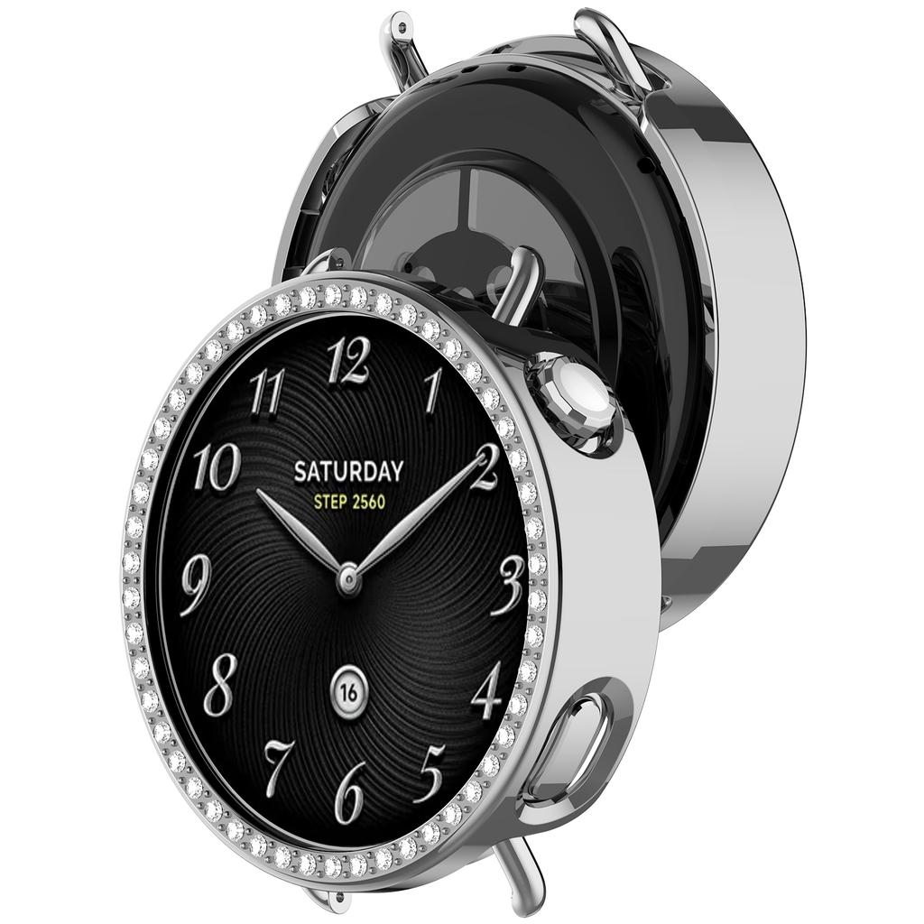 Bling PC Průhledné ochranné pouzdro pro Xiaomi Watch S4 41mm Pouzdro s diamantovými krystaly Tvrdý kryt Ochranný kryt na hodinky Módní nárazník