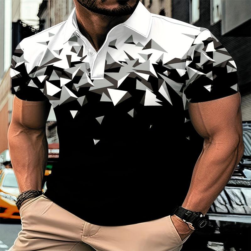 Men's 3D Digital Printed Pattern Casual Polo Shirt, Summer Outdoor Fashion, Comfortable and Versatile