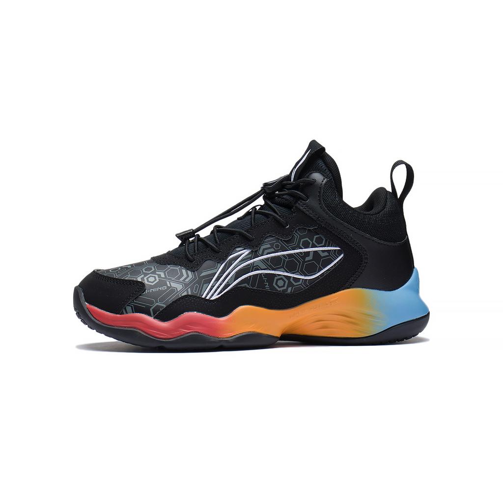 Li Ning Kids Pioneer Ling I TD Synthetic Leather Fashion Trend Shock Absorption Rebound Low Top Basketball Shoes Kids basketball shoes Black YKBU128-7