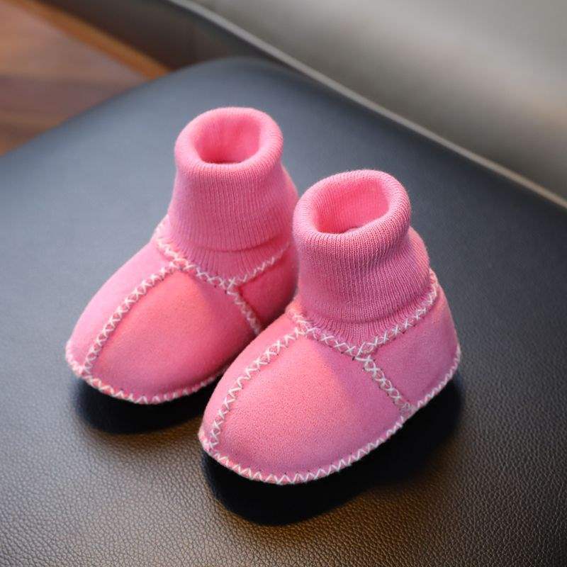 Fur Integrated Baby Shoes and Socks Warm Thick Autumn and Winter Baby Soft Soles Do Not Fall Off Toddler Shoes Newborn 0-6-12