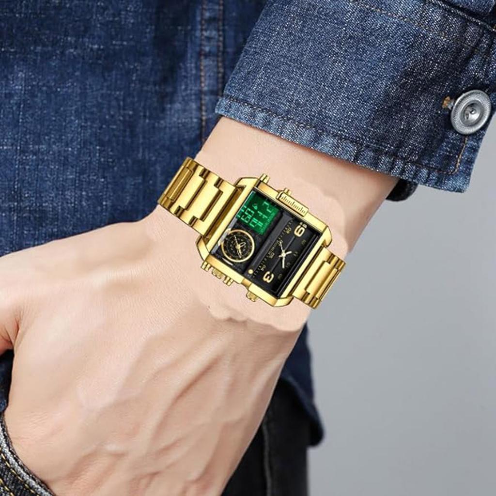 BINBOND Fashion Square Big Dial Wristwatch Three Display Quartz Watch for Men Multifunctional Sports Clock Male Wristwatch