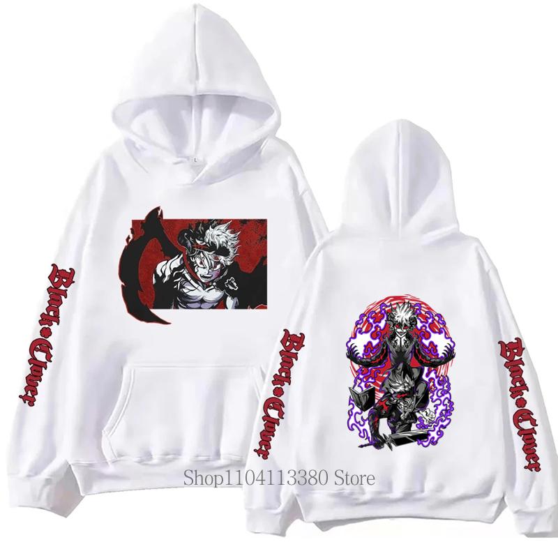 Black Clover Grafik Tierdruck Hoodie Herren Harajuku Mode Lässig Vintage Langarm Tops Herbst Winter Fleece Pullover