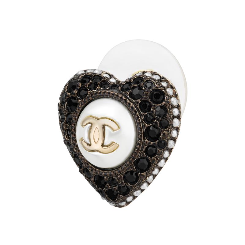 CHANEL Classic Double C Heart Shape Earrings Women's Gold