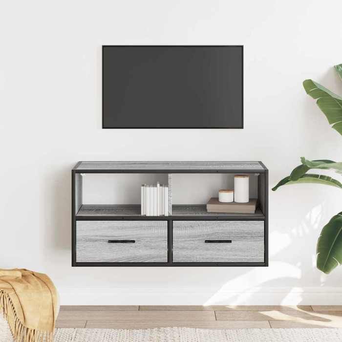 VidaXL Meuble TV sonoma gris 80x31x39,5 cm bois d'ingénierie et métal, support TV, armoire média, console TV, meuble HiFi, 848922