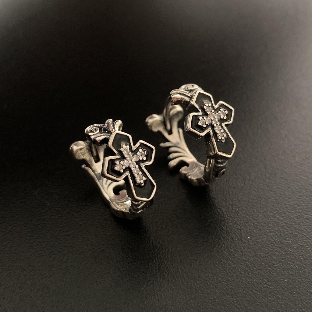 Fashion Retro Zirconia Cross Earrings Women's Niche Personalized Light Luxury Minimalist Personality Design Elegant Classic Temperament Accessories