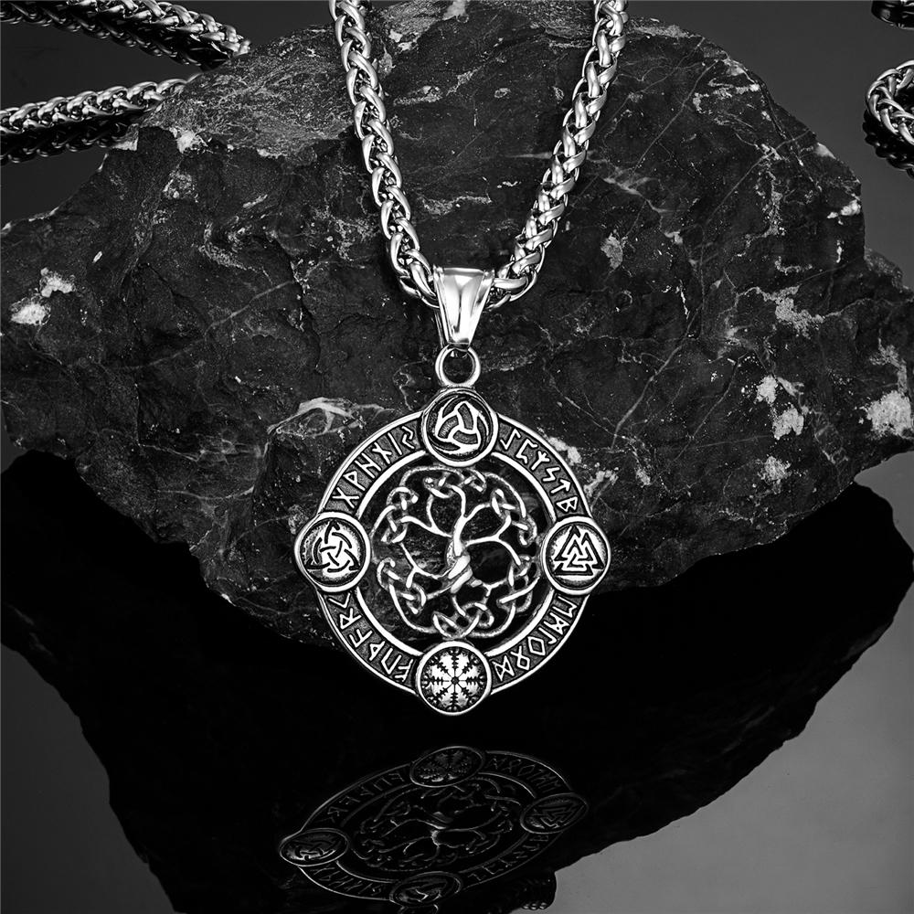 Never Fade Norse Rune Life Tree Necklace Men Gold Stainless Steel Pendant Valknut Trinity Male Lucky Amulet Viking Jewelry