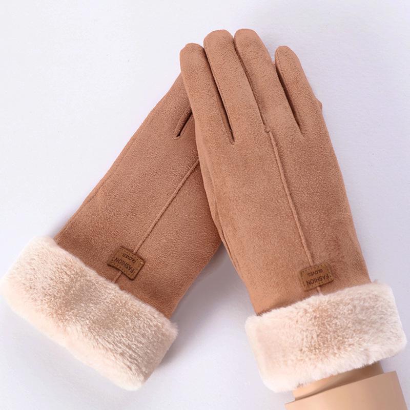 Women's Autumn Winter Touchscreen Suede Gloves, Velvet-Lined and Thickened for Warmth, Perfect for Cycling