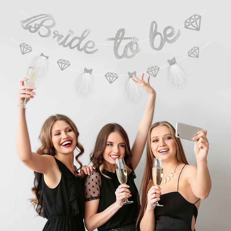 Bride To Be Banner Bridal Shower Wedding Favors Decoration Bachelorett Party Photo Props Glitter Diamond Yarn Dress Garland Flag