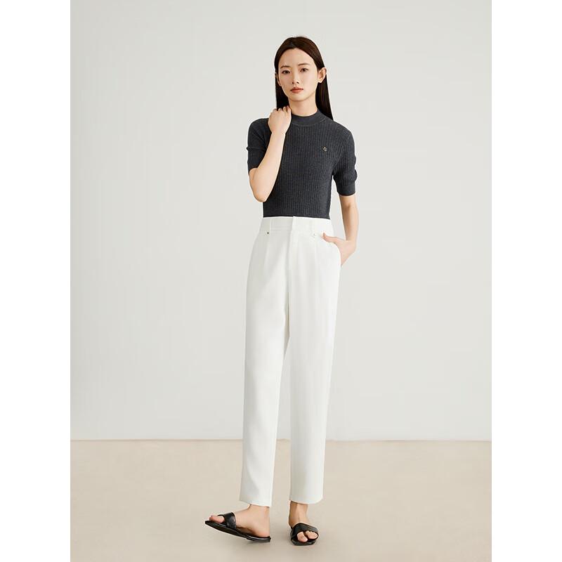 Gejin Women's Solid Mid-Waist Slim-Leg Casual Trousers