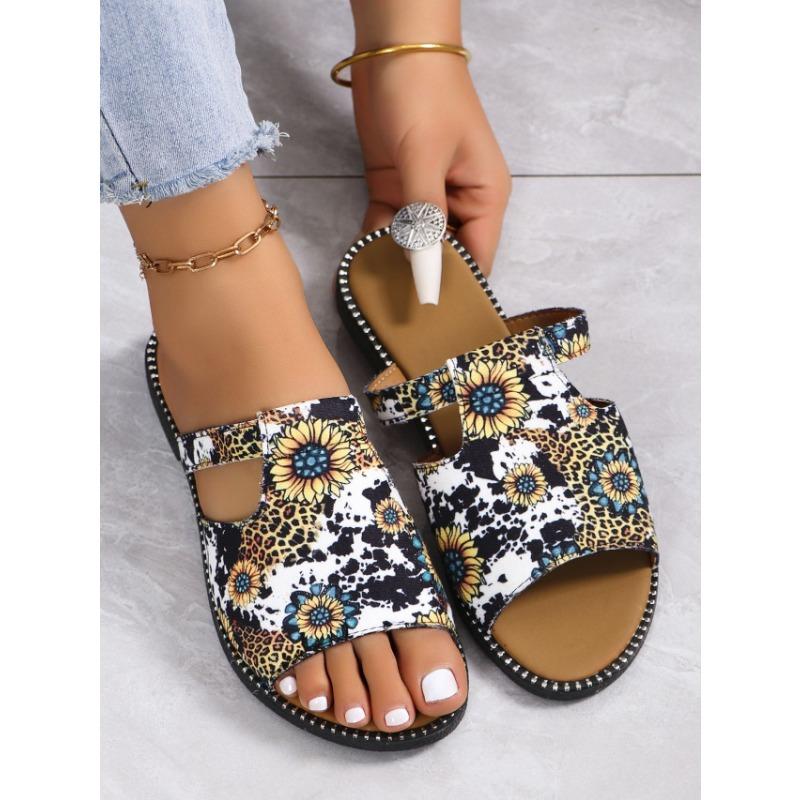 Women's New Summer Colorful Flower Plus Size Roman Nation Breathable Sweat-Absorbing Slip-On Sandals