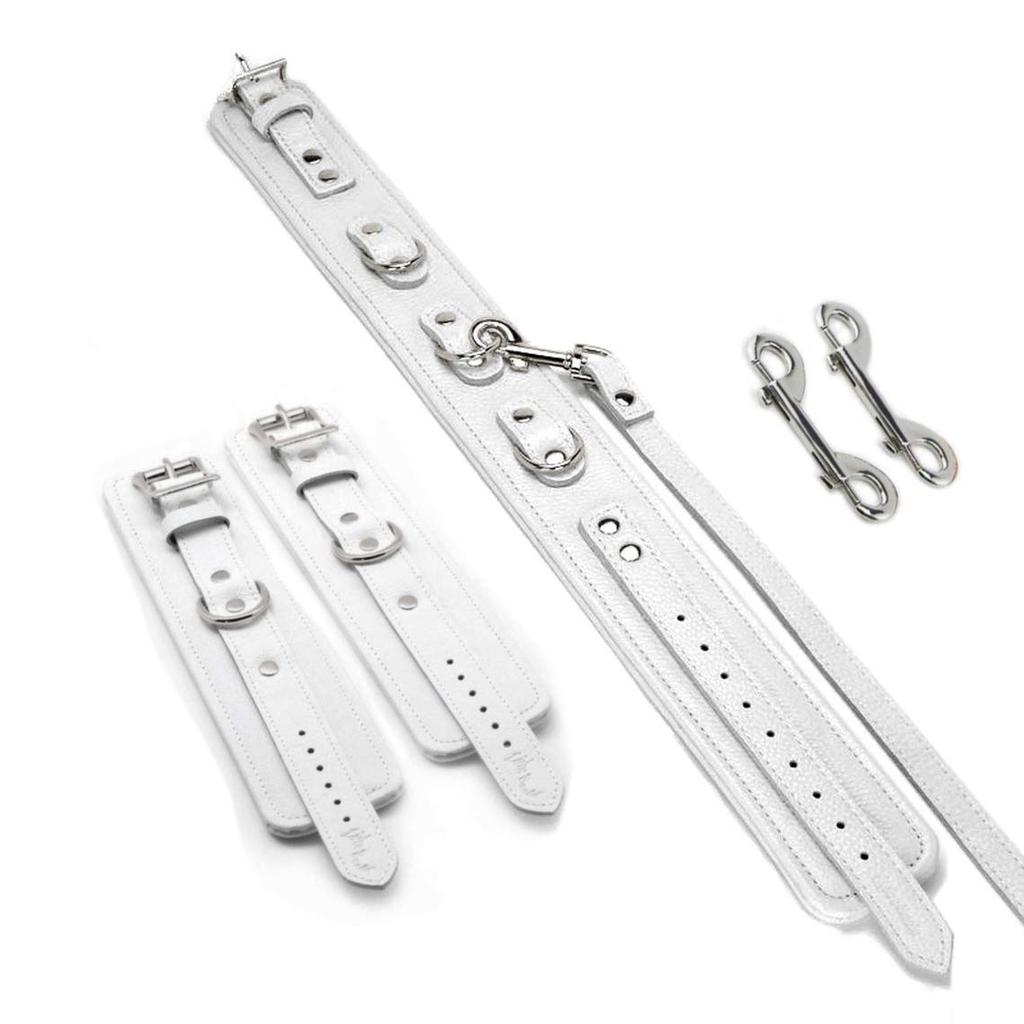 Liebe Seele SM Goods Cosplay Restraints High Quality Cosplay X Silver Metal Collar, Handcuffs, Set, (White Fittings)