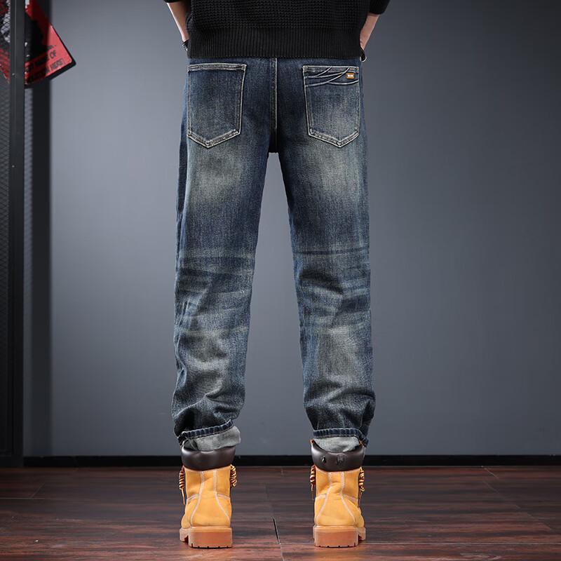 Jie Leinuo Men's Loose Straight-Leg Washed Jeans