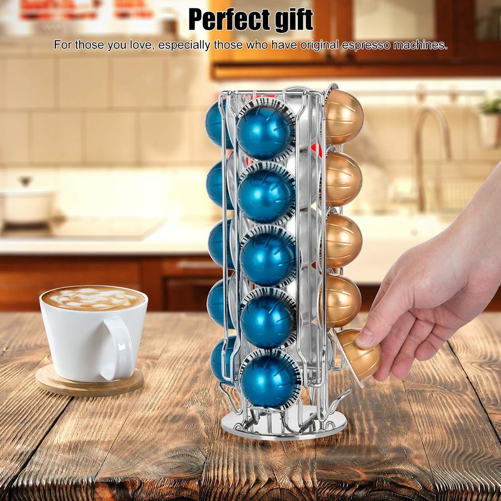 Coffee Capsule Stand 360 degrees Rotation Anti Slip Thick Base Wrought Iron Capsule Pod Holder for 20pods