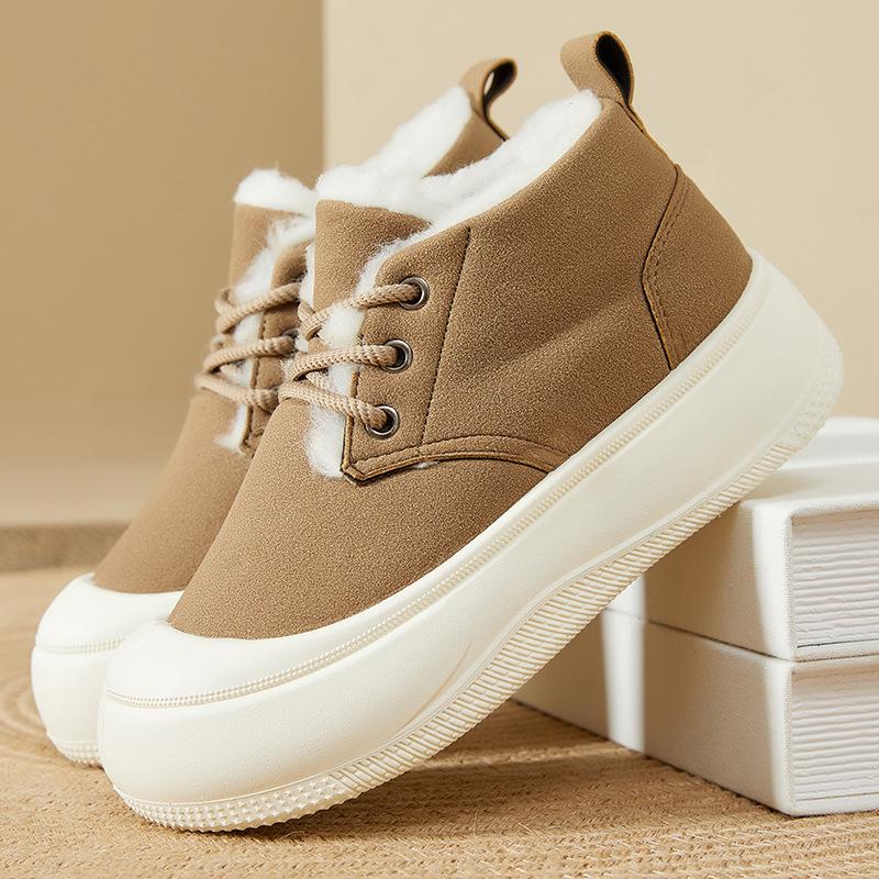 

Women Cotton Shoes Winter New Thicken Plush Non Slip Platform Warm Shoes Comfort Fashion Cross Tied Height Increase Casual Shoes 35 верблюд