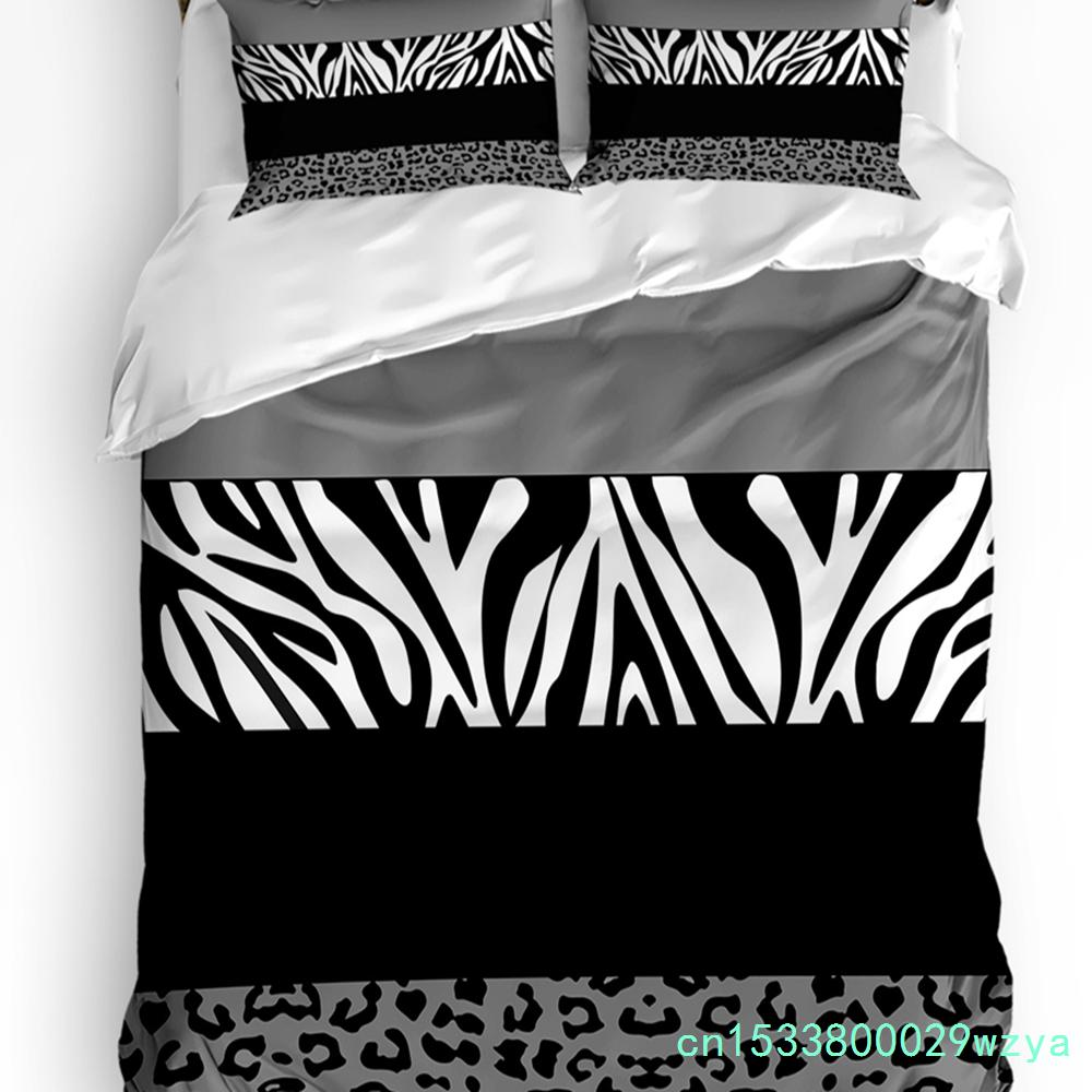Leopard Print Black White Striped Duvet Cover With Pillow Case Custom 3pcs Bedding Set Quilt Cover Double Bed Home Textile