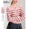 BETU Women's Autumn Striped Long-Sleeve Knit Top