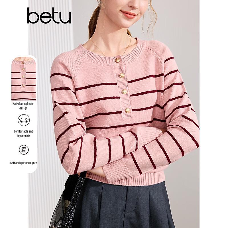 BETU Women's Autumn Striped Long-Sleeve Knit Top
