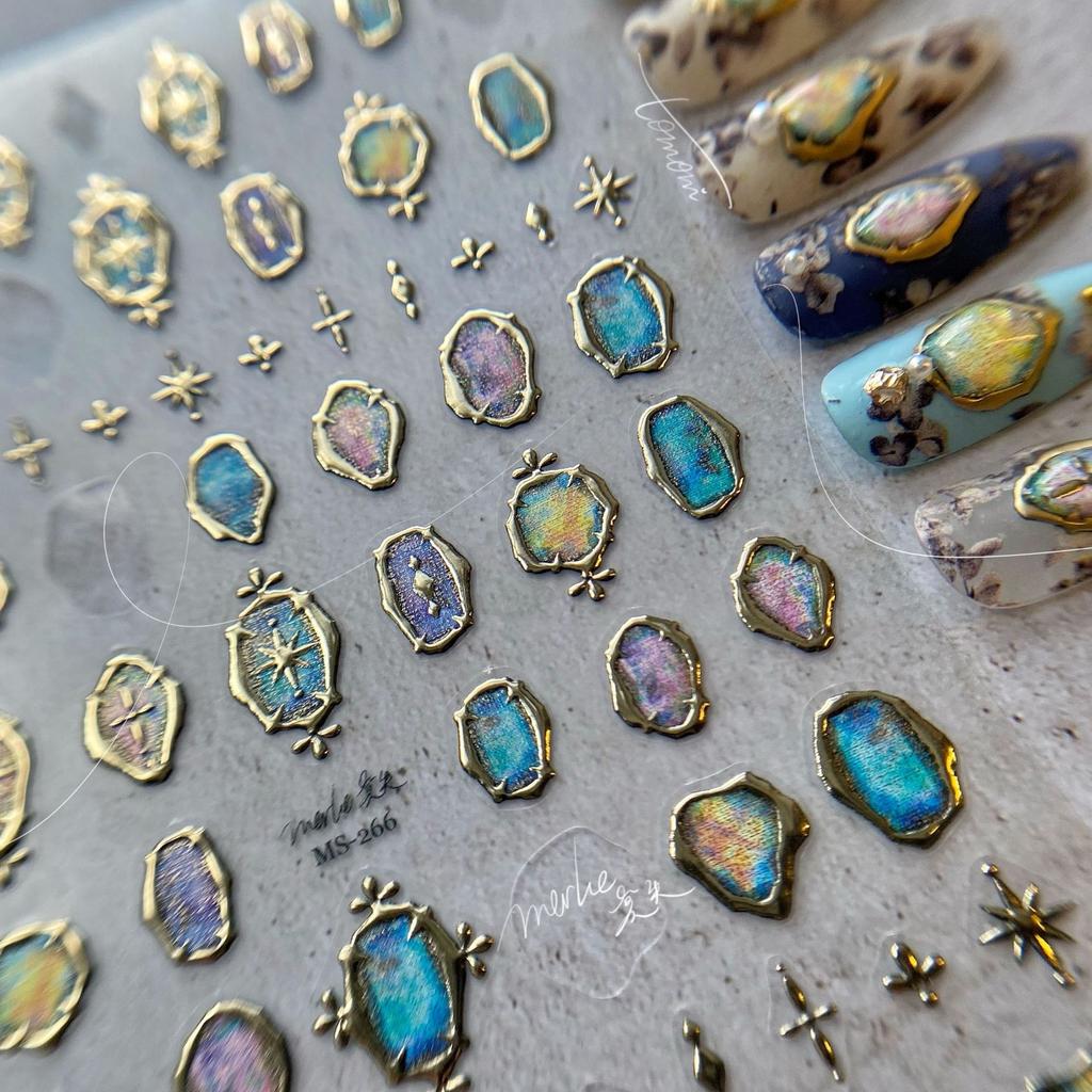 1pcs 5D Bronzing Star Moon Nail Art Stickers Luxury Gold Silver Adhesive Slider Press on Nail Decoration Decals Accessories DIY