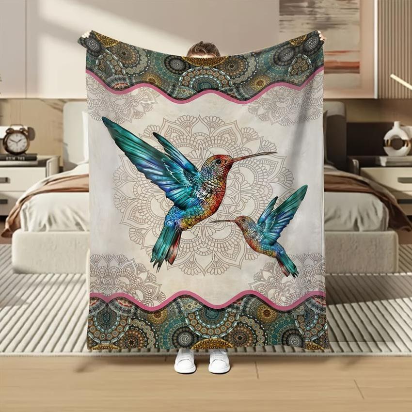 

Bohemian hummingbird pattern Flannel printed blanket suitable for all seasons suitable for living room office sofa and travel 75x90cm
