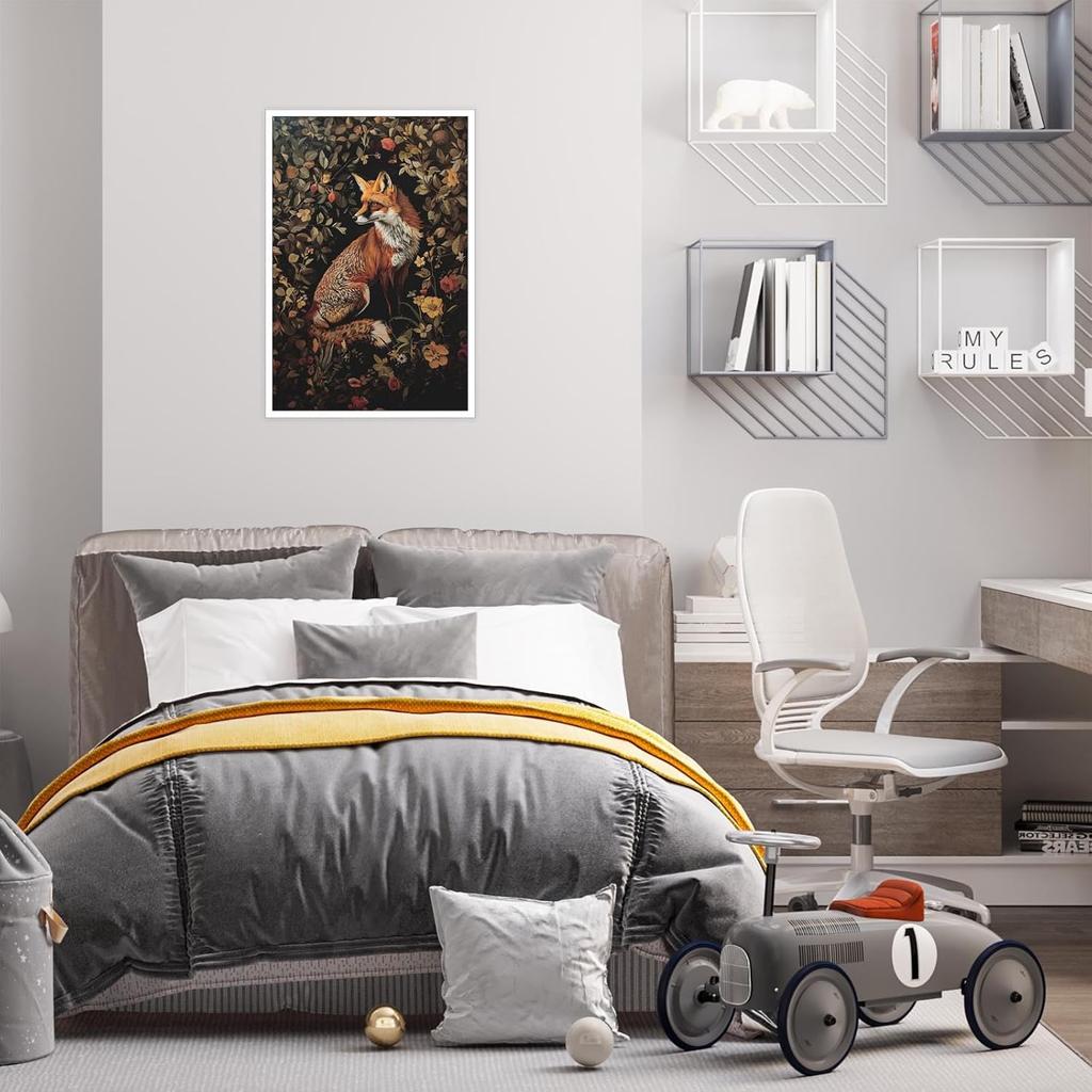 Vintage Fox Poster William Morris Wall Art Print Retro Mid Century Animal Country Floral Cottagecore Dark Academia Decor Canvas Prints Gothic Posters