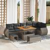 9-piece Garden Sofa Set with Grey Cushions In Poly Rattan Acacia, Garden Dining Set 3 3361888