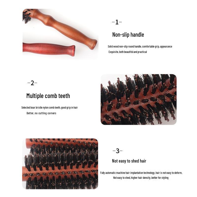 Boar Bristle Round Wood Curling Brush for Hair Styling
